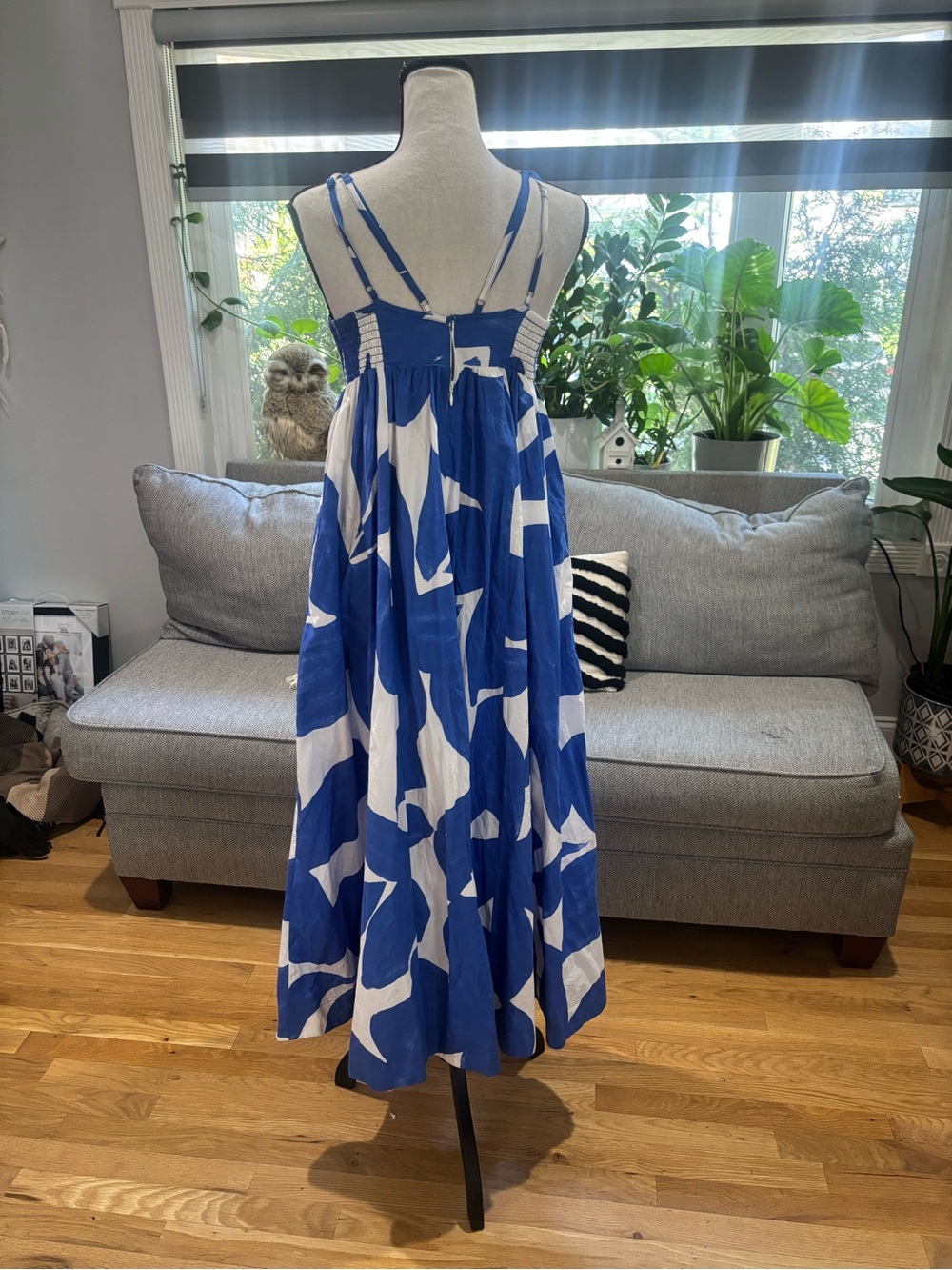 Anthropologie Blue and White Abstract Print Strappy Maxi Dress - Picture 2 of 10